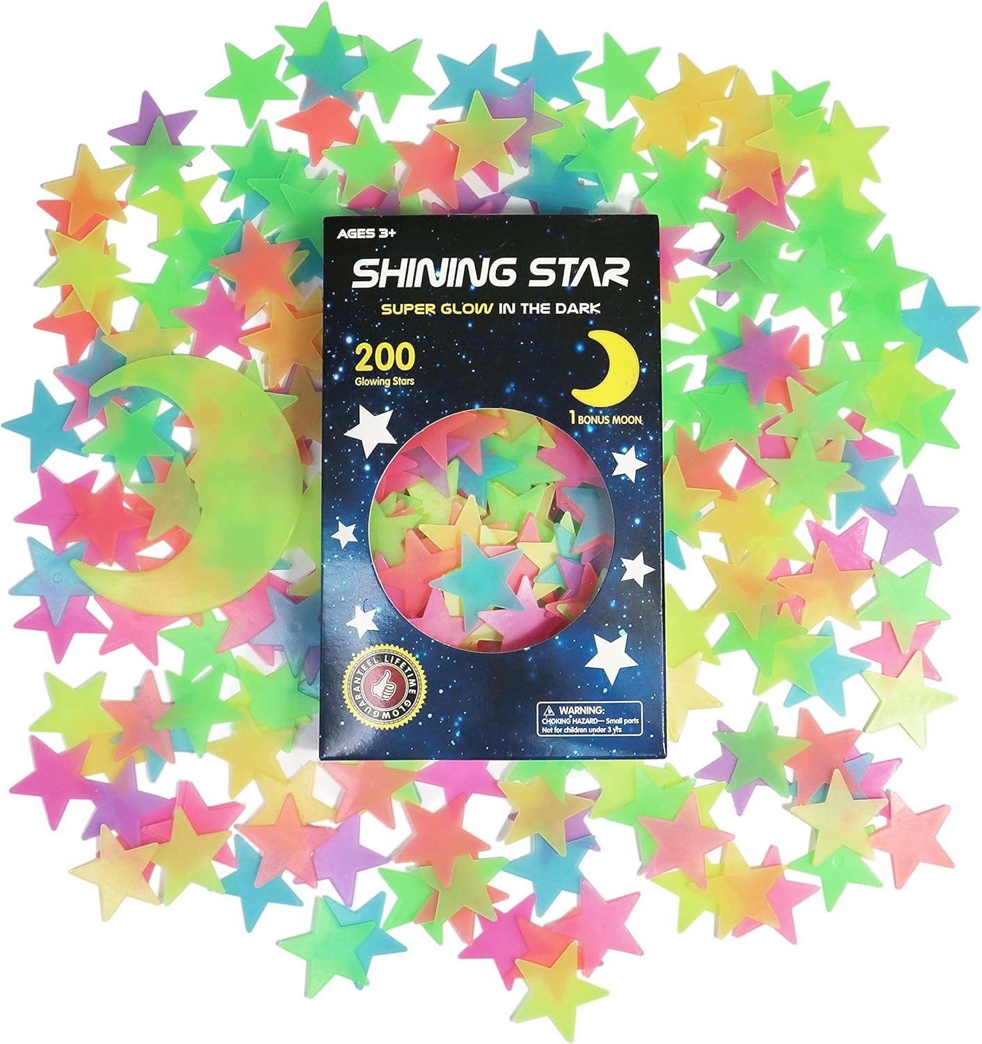 Multicolor Glow-in-the-Dark Sticker Set – 200pcs Stars and Moon for Ceiling