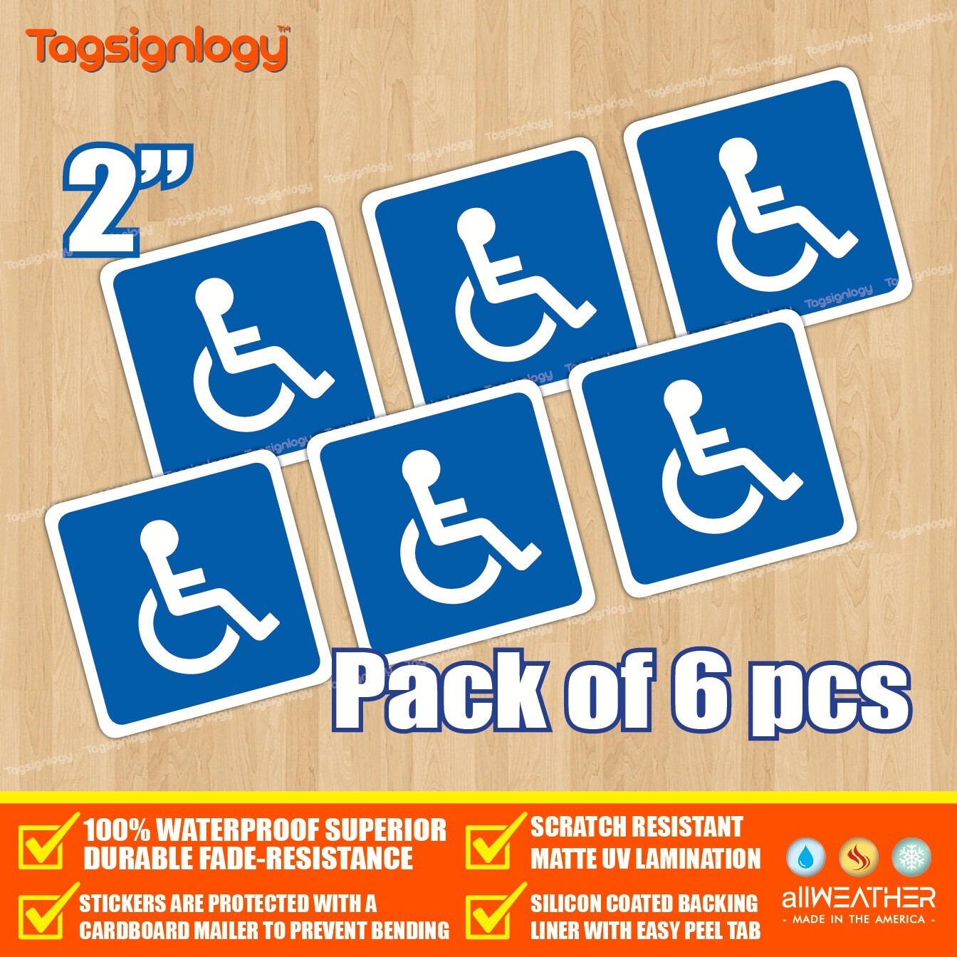 (6 pcs) Handicap Accessible 2" inch Sticker Disabled Car Parking Logo Vinyl Sign