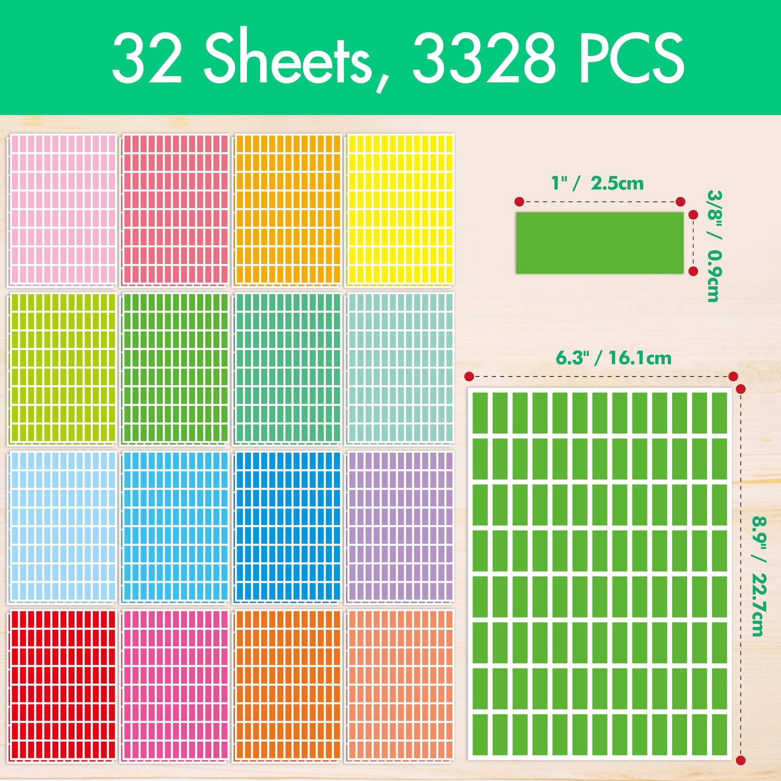 3328 Color Coding Labels, 16 Colors Blank Stickers Mini Rectangular Labels 1R