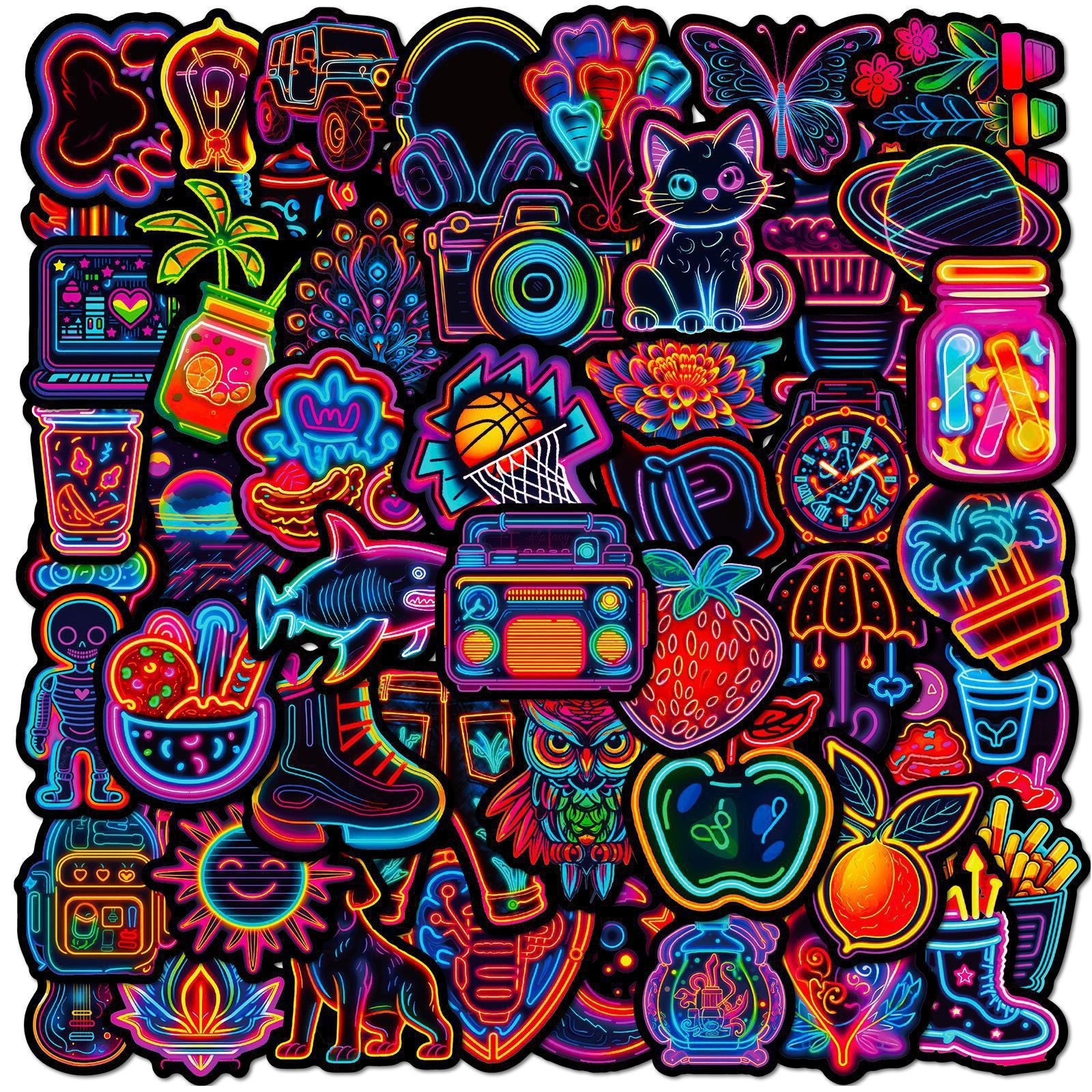 50pcs Waterproof Vinyl Stickers Variety Neon Style Luggage Phone Laptop Fridge