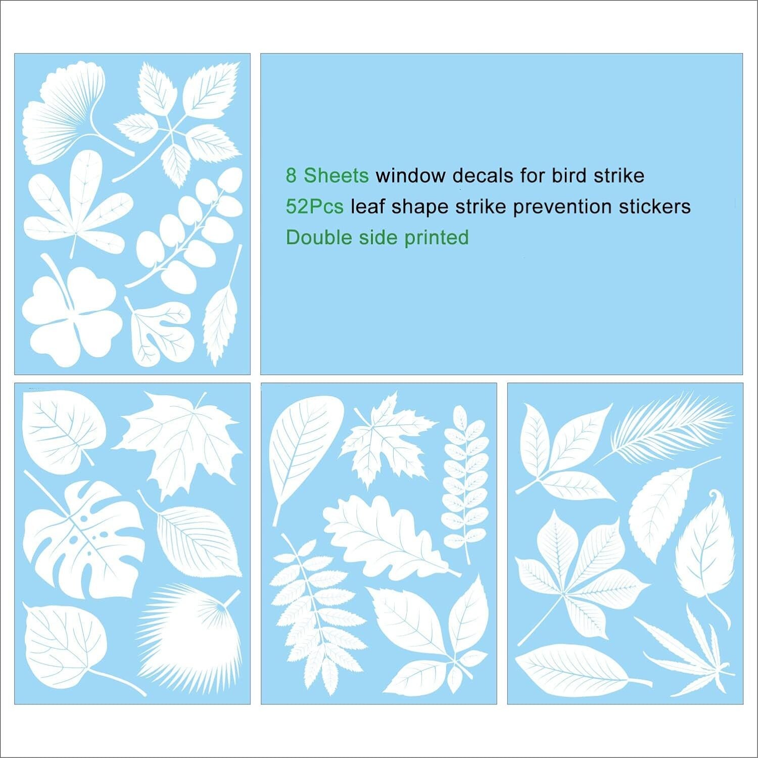 Window Decals for Bird Strike 52 Pieces Large Leaf Shape Anti-Collision Stickers