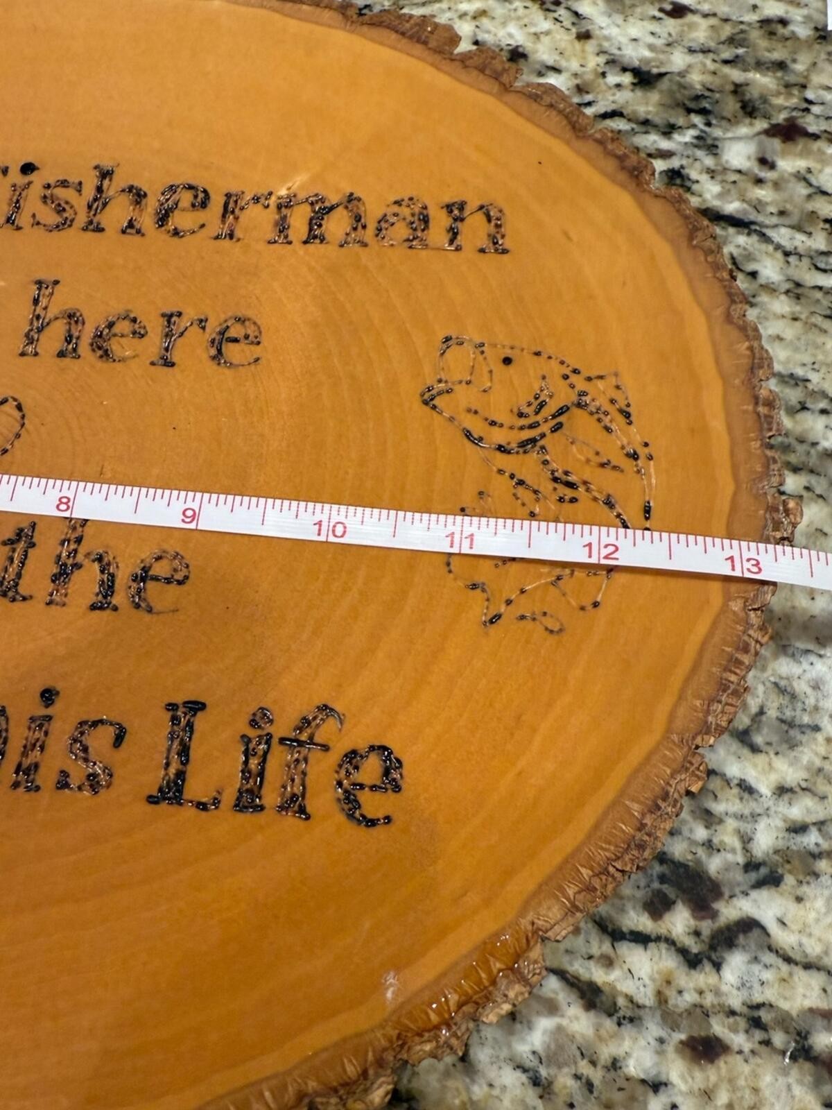Fisherman natural wooden oval engraved plaque bark trim