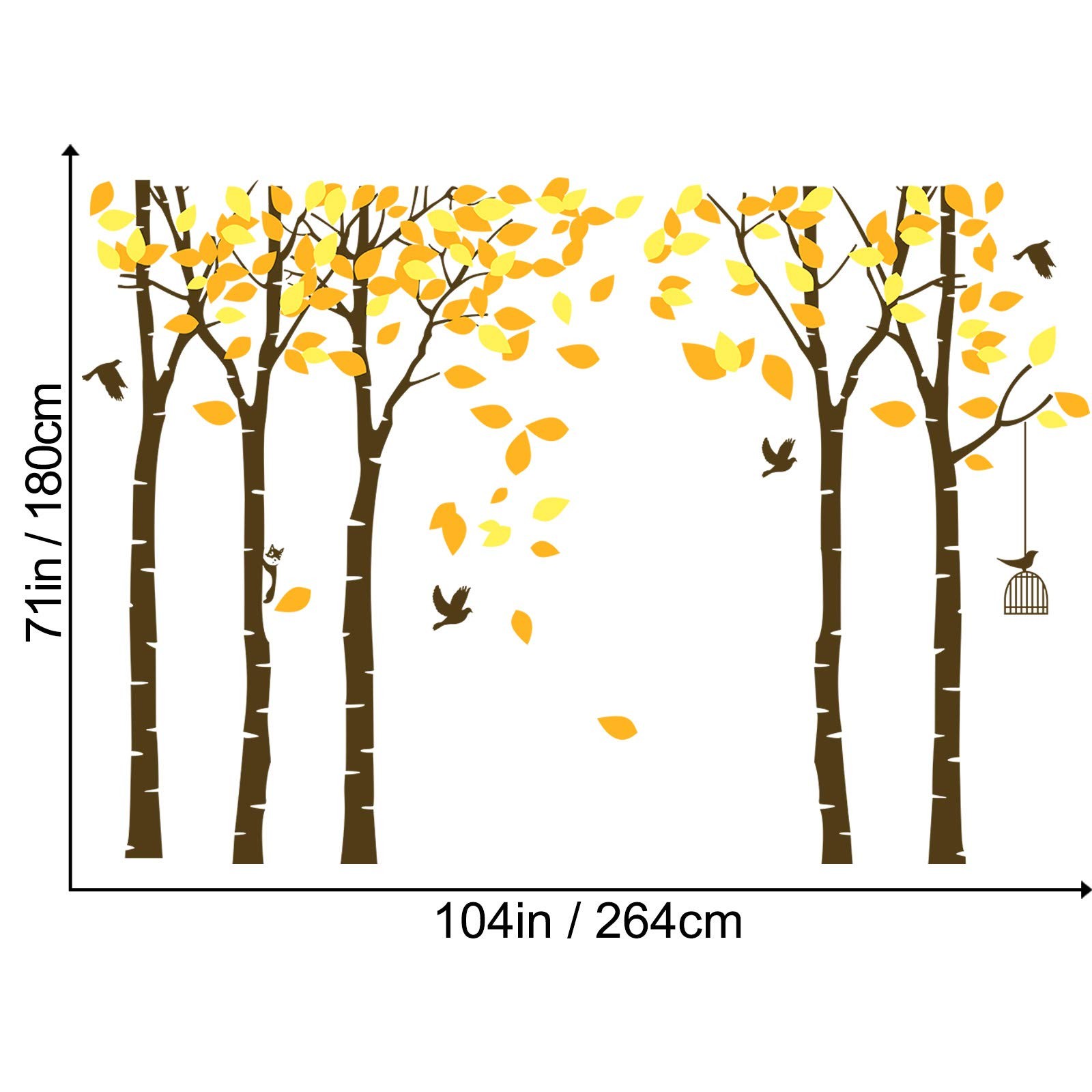 Amaonm 104"x71" Giant Large Jungle 5 Brown Trees Wall Decals Yellow Leaves an…