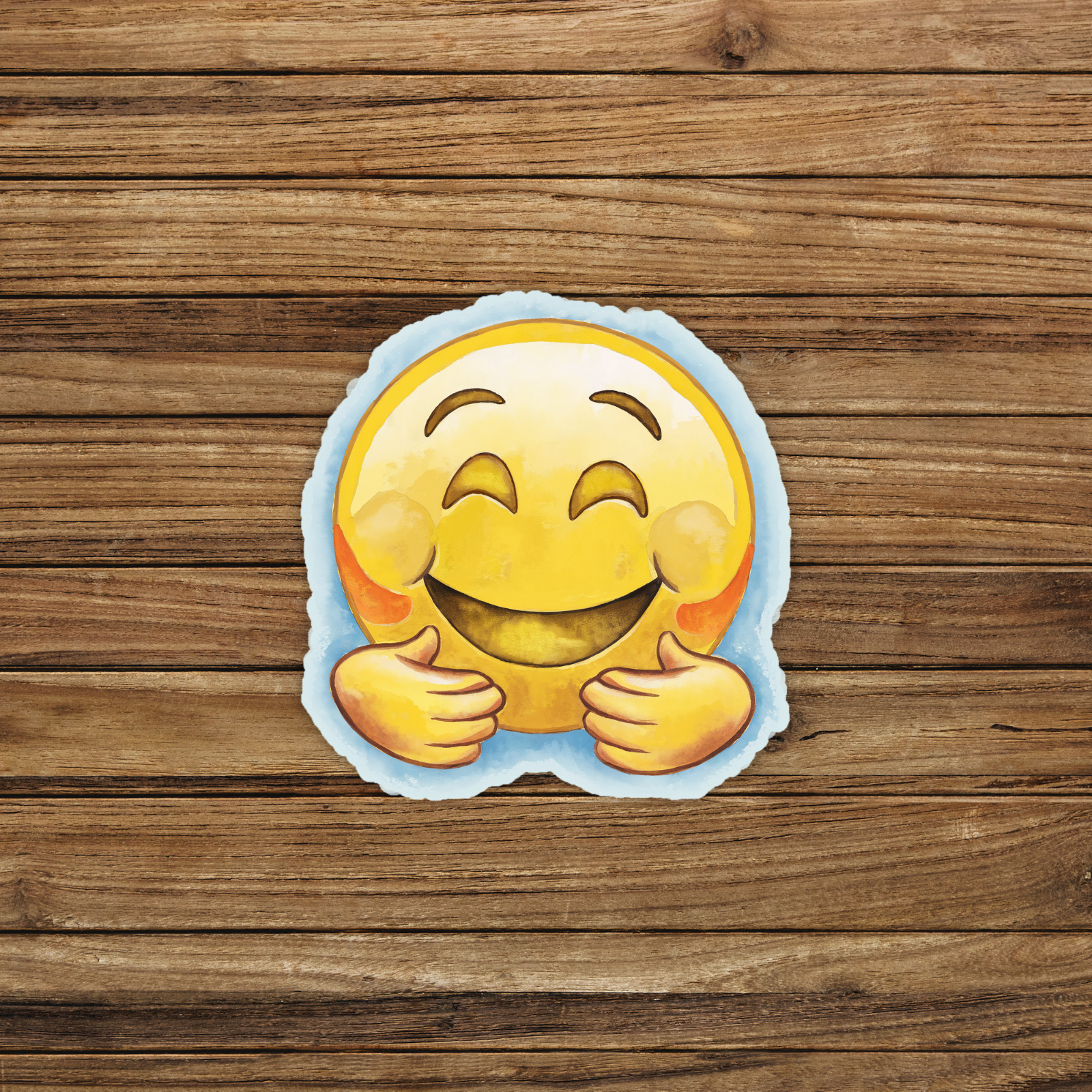 Joyful Smiling Emoji Sticker – Hugging Hands, Thumbs Up Sign #160