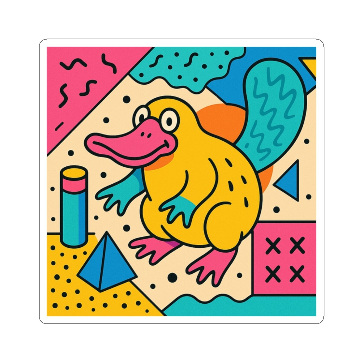 Retro 90s Style Sticker Platypus Whacky Post Modernism 2×2 3×3 4×4 6×6 NEW Gift