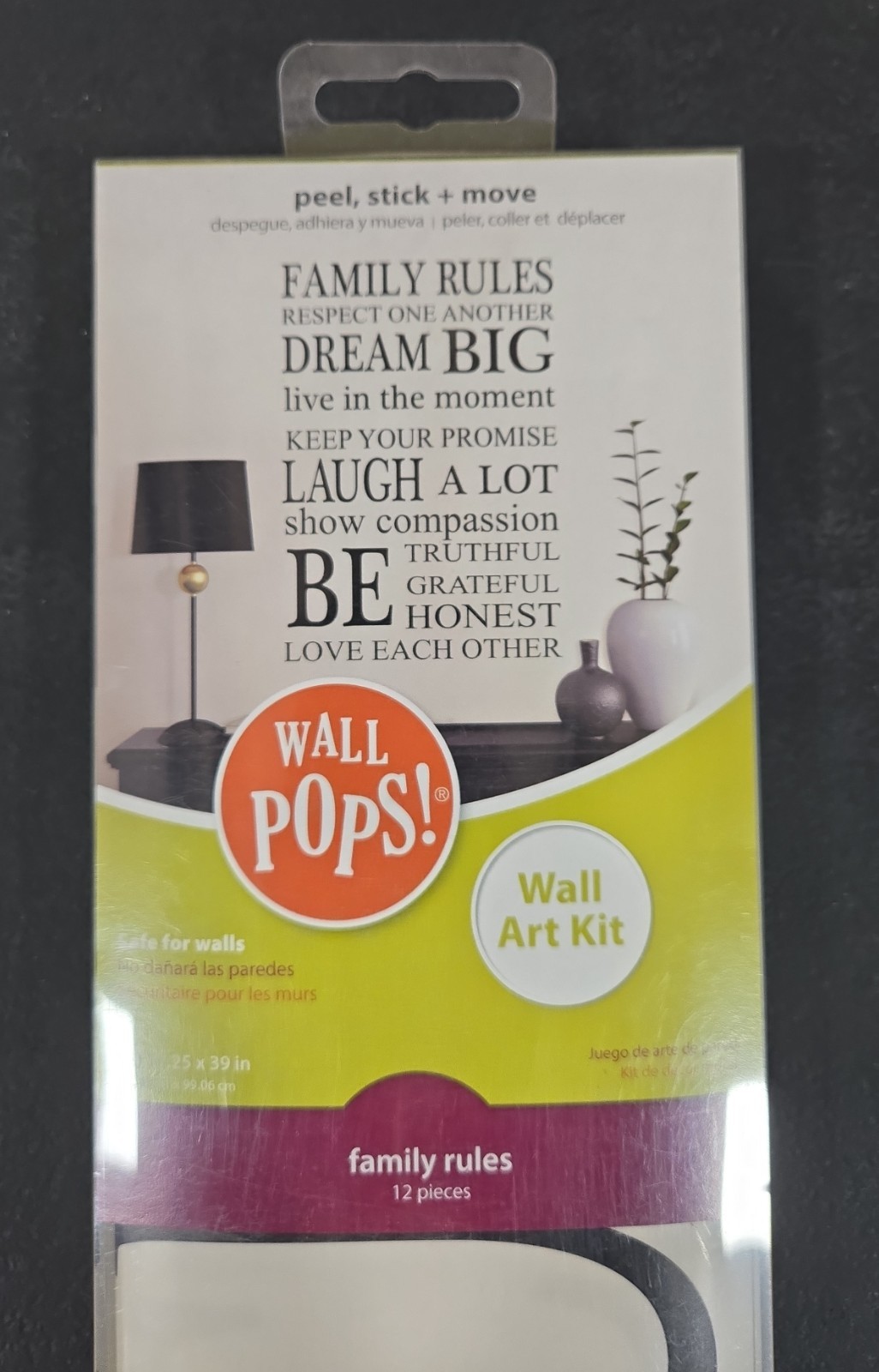 Wall Pops! Wall Art "Family Rules" Wall Decal Kit Peel Stick 2 pcs 30"x 43"