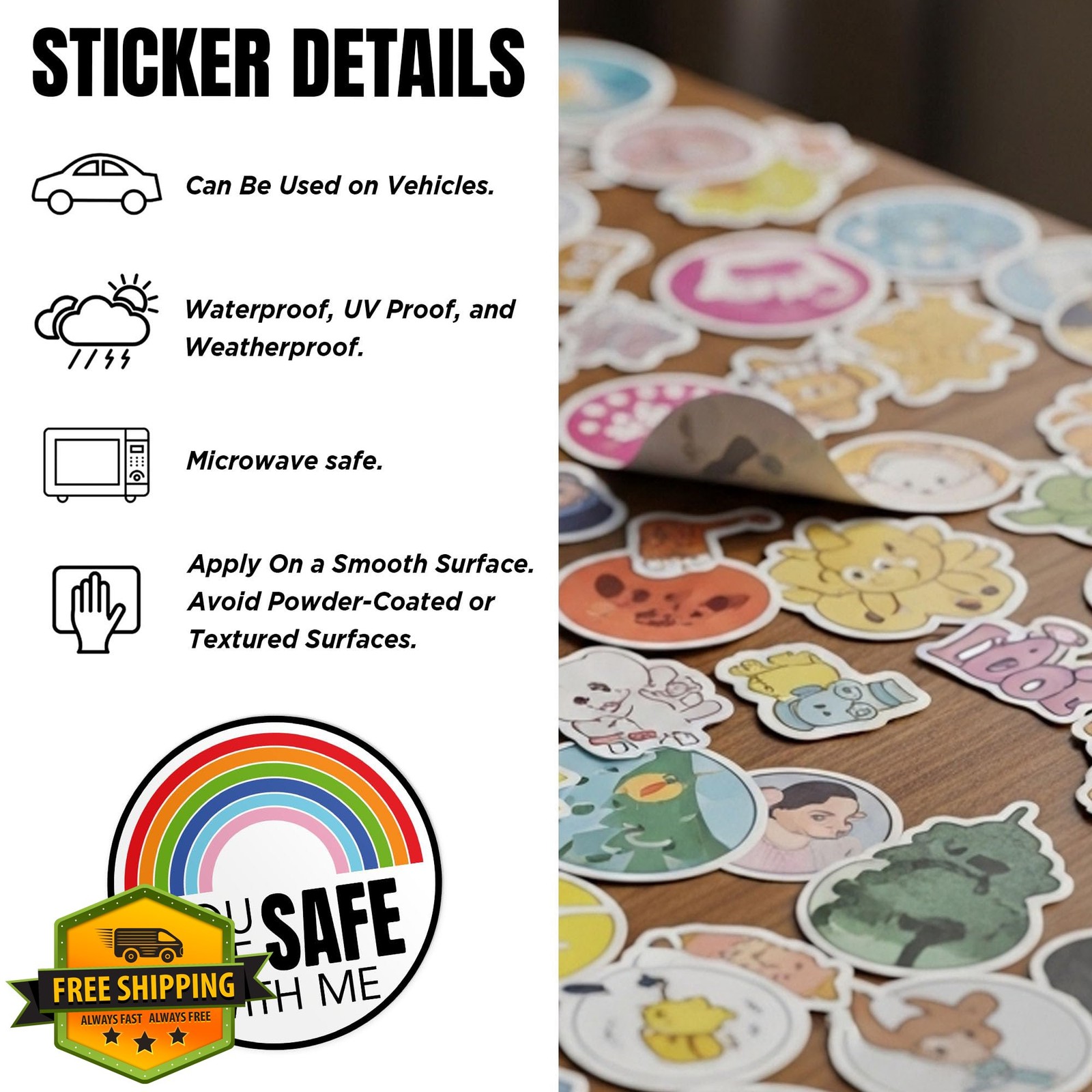 Generic 2 inch vinyl sticker, safe with me pride decal