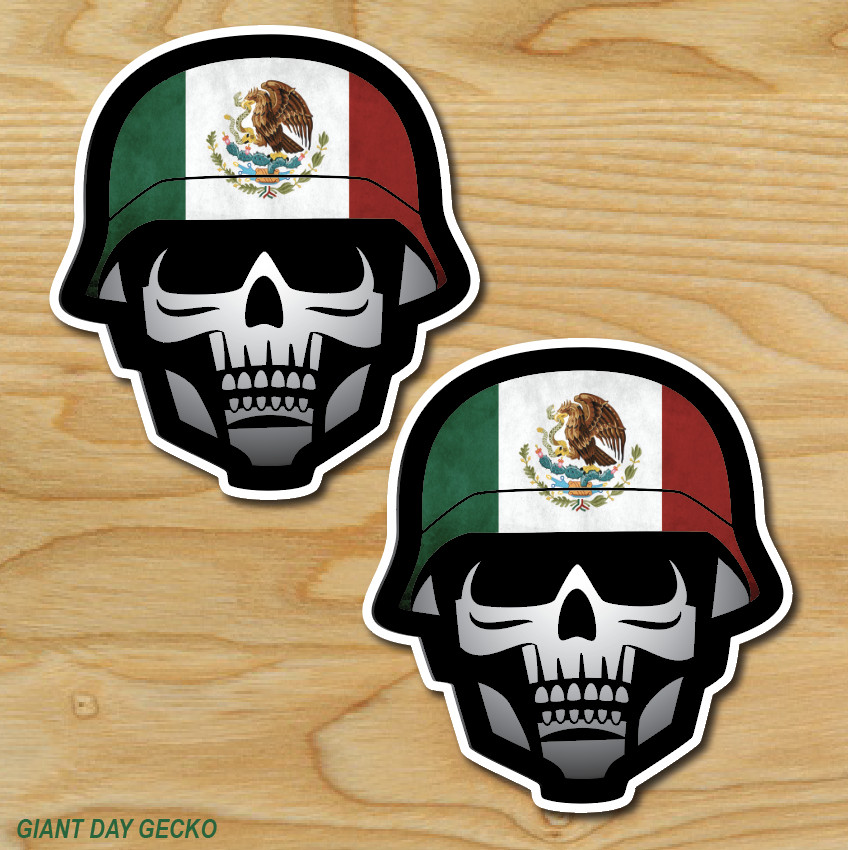 (2) Mexican Mexico Helmet Skull calavera car Laptop Wall Sticker Decal USA