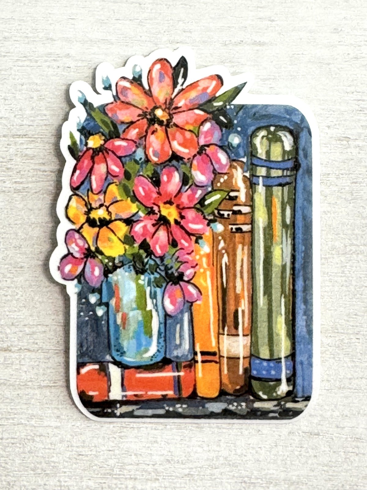 Floral Books Sticker, ACEO Book Love Sticker, Book Painting Decal, Waterproof