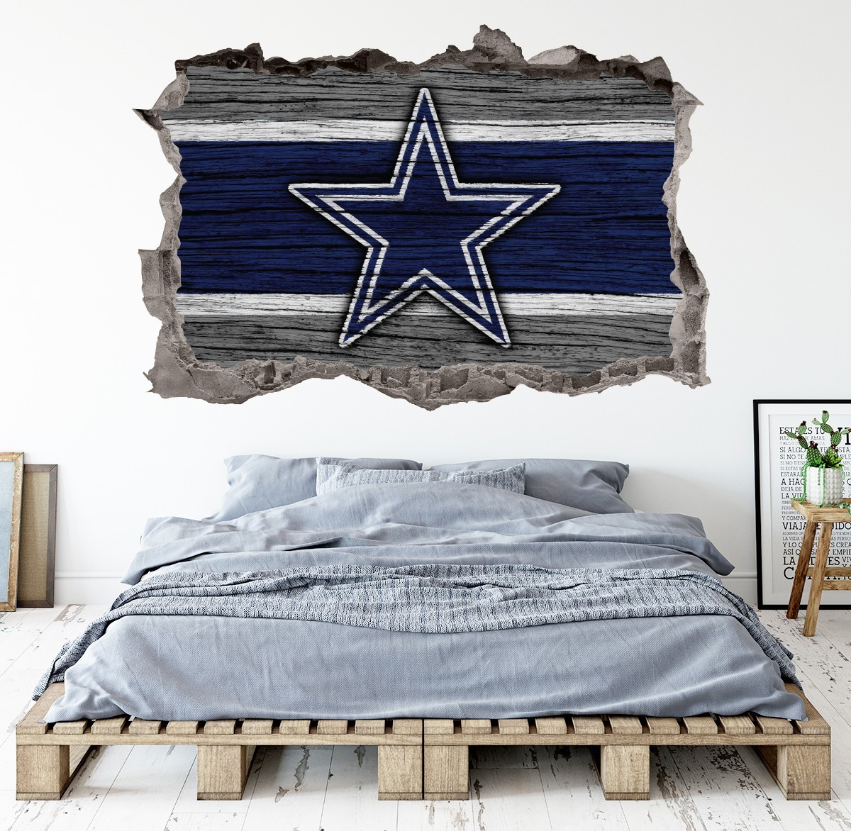 Dallas Cowboys Wall Art Decal Logo 3D Smashed Football Print Decor Sticker