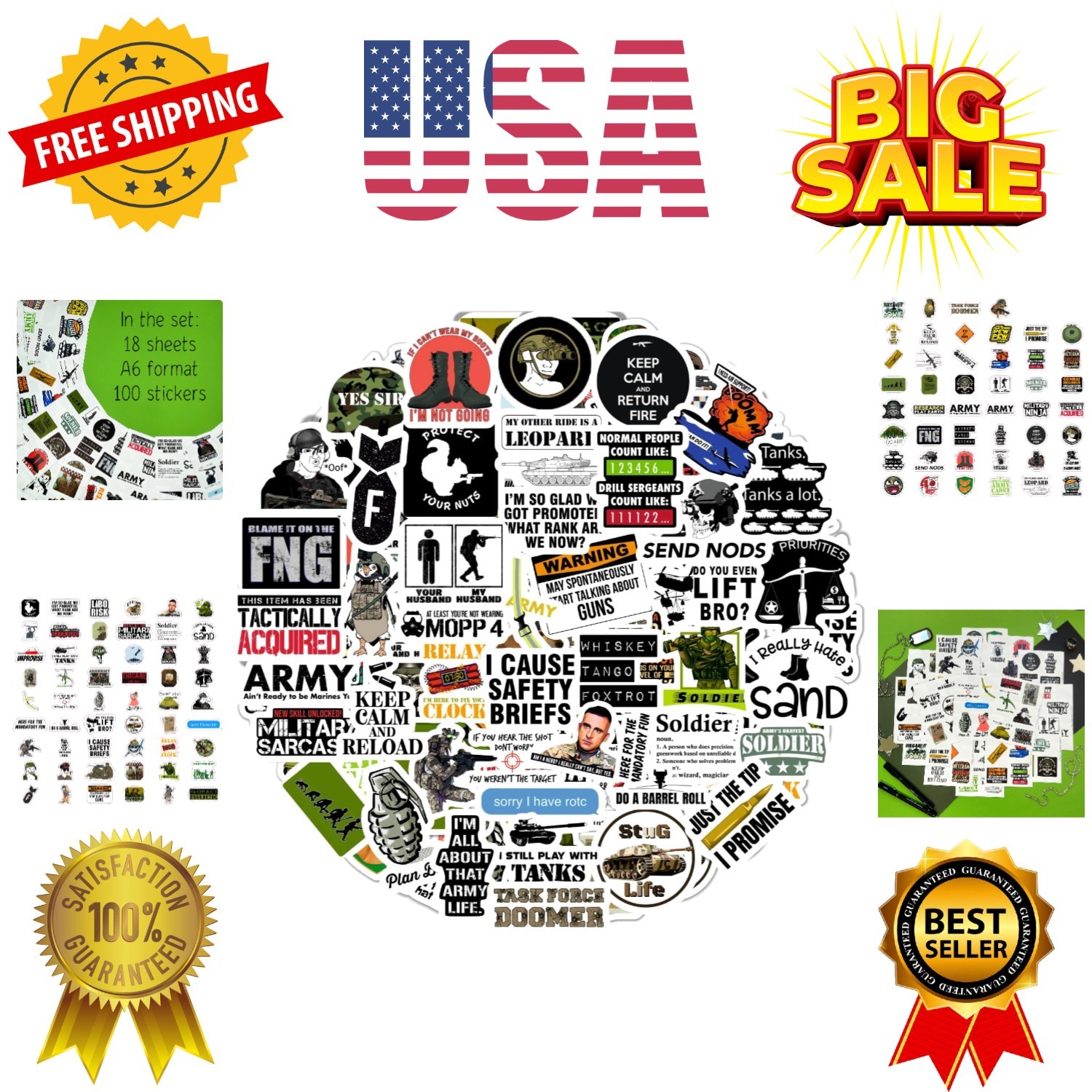 100Pcs Funny Army Stickers and Decals — Small Vinyl Military Stickers and Dec…