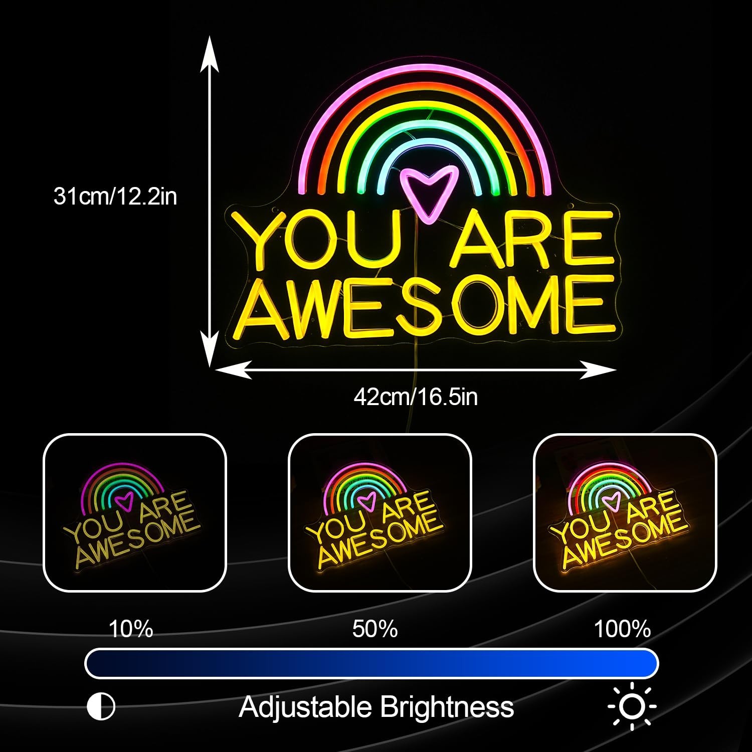 You Are Awesome Neon Sign USB Power Led Rainbow Light Up Sign for Wall Decor …