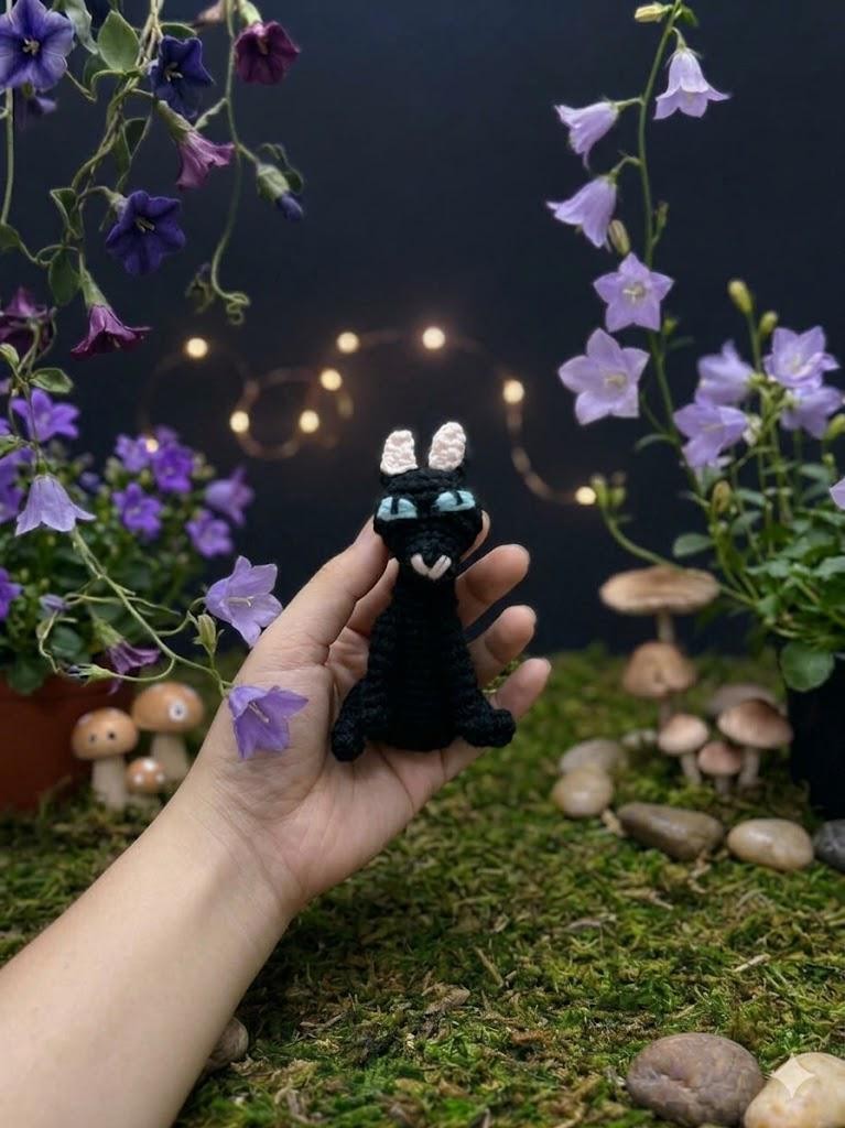 Halloween Crochet Doll with Black Cat Handmade Amigurumi Plush Gift