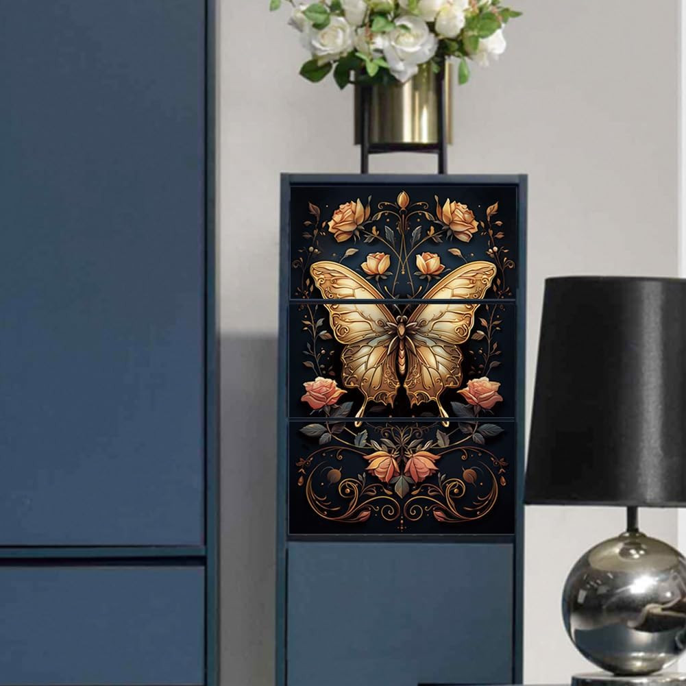 Rub on Transfer Sticker for Furniture Craft Decor 6"X12" Vintage Gold Butterfly
