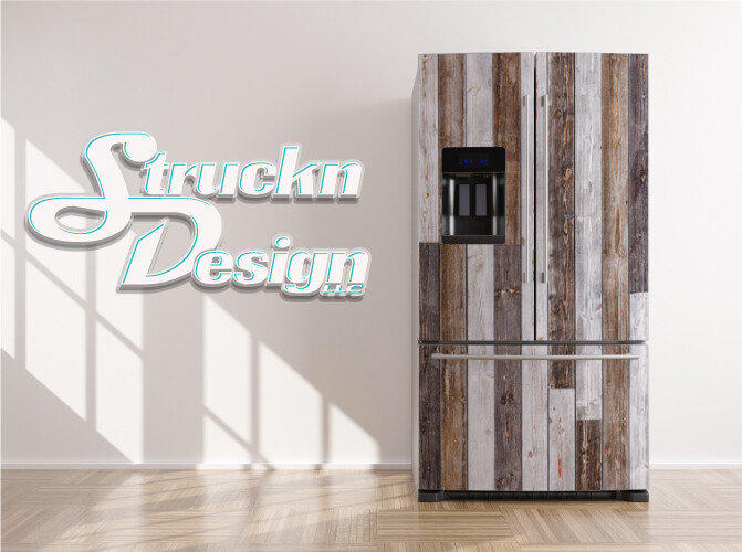 Rustic Wood Planks Tan Grey Barn Style Fridge Freezer Wrap Side Door Vinyl Decal