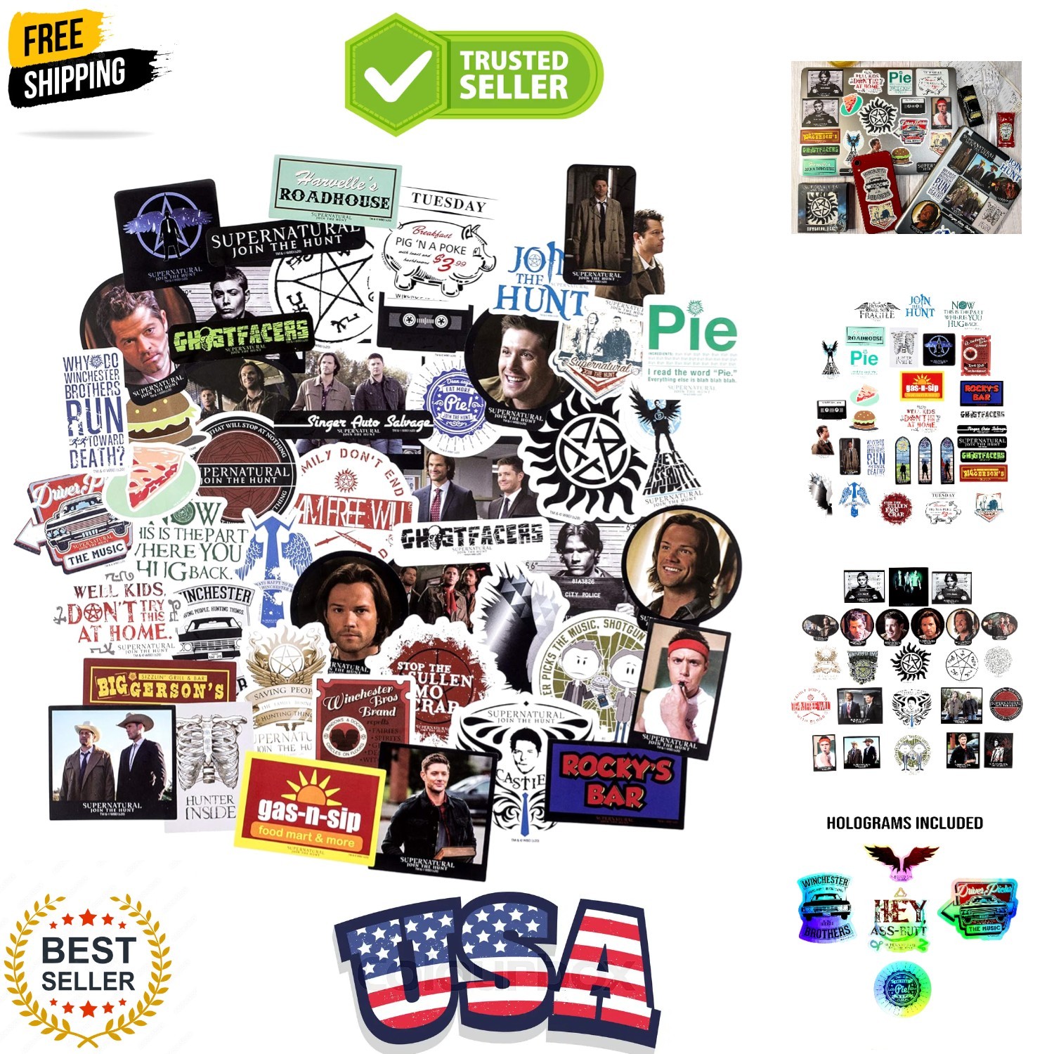 Supernatural Winchester Brothers Vinyl Sticker Pack, 60 Unique Waterproof Dec…