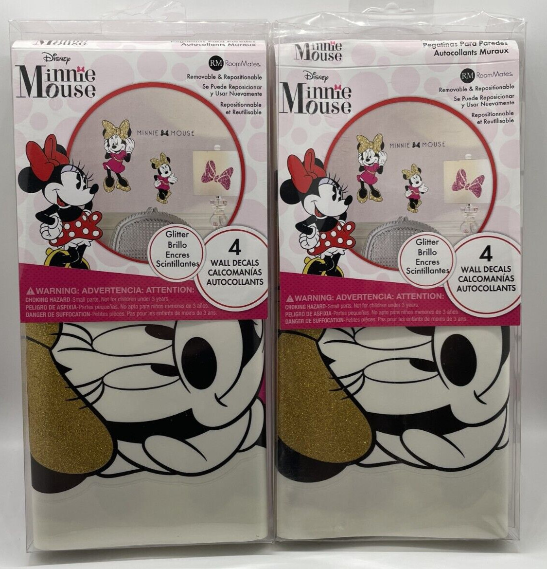 2-Pack RoomMates Disney Minnie Mouse 4 Piece Peel Stick Glitter Wall Decals
