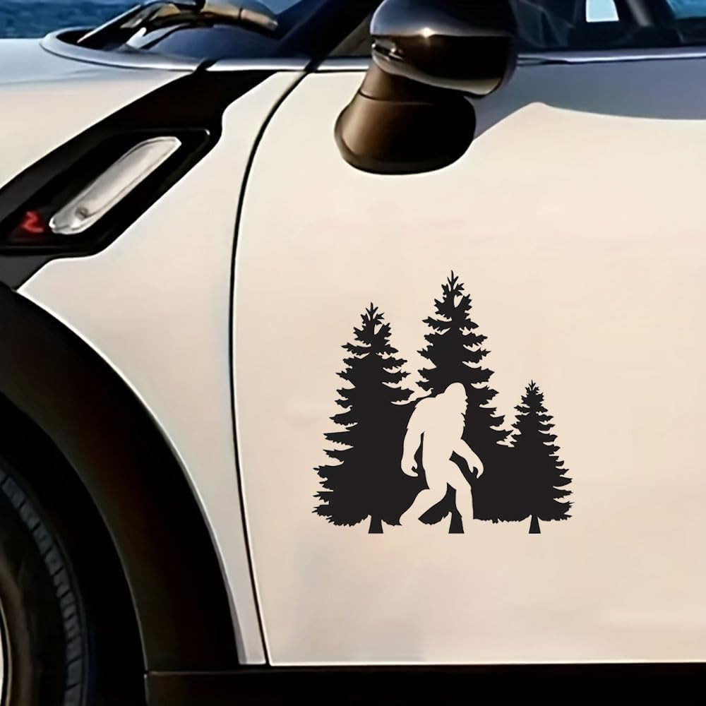 2 PCS Bigfoot Forest Scene Waterproof Vinyl Decai Black Silhouette Stickers for