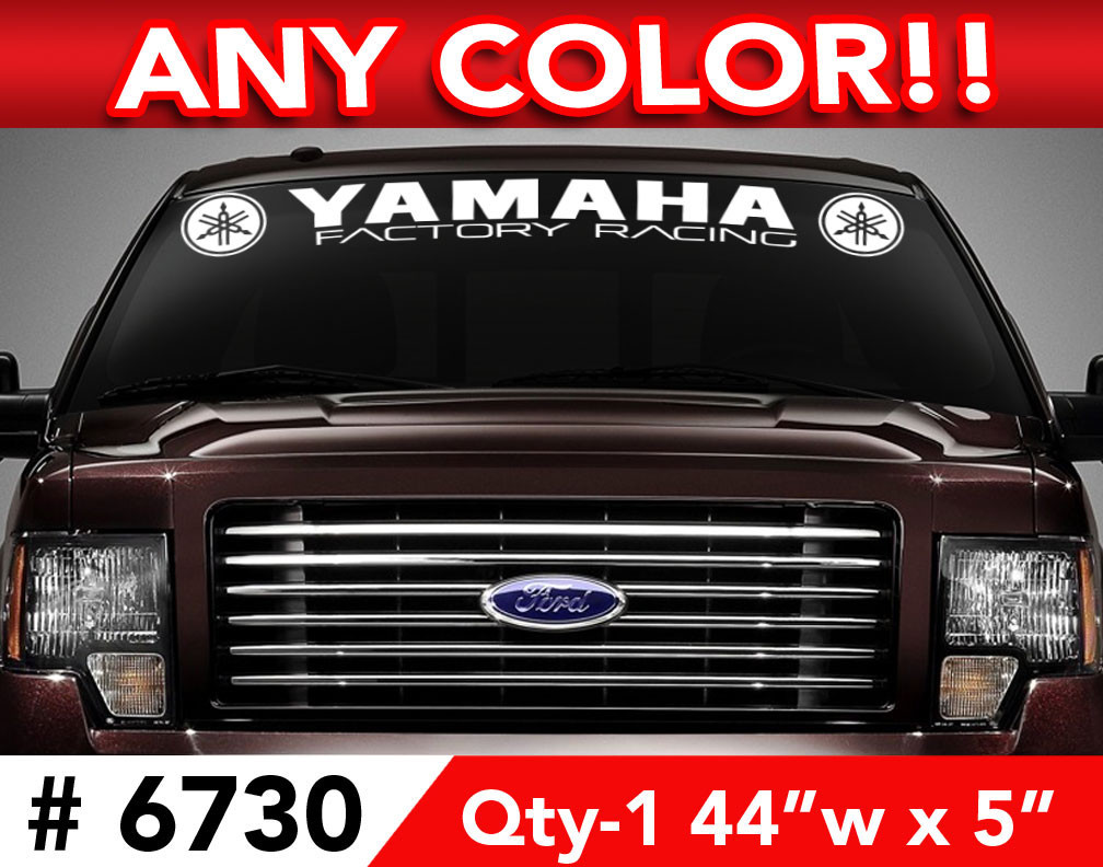 YAMAHA SOLID LOGOS w-Factory Racing WINDSHIELD DECAL STICKER 44"w x 5"h
