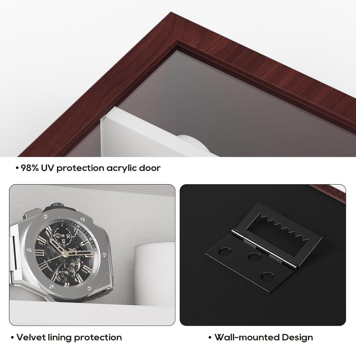 12-Slot Watch Display Case, Wall Mount Wooden Watch Box, Vertical Storage Men…