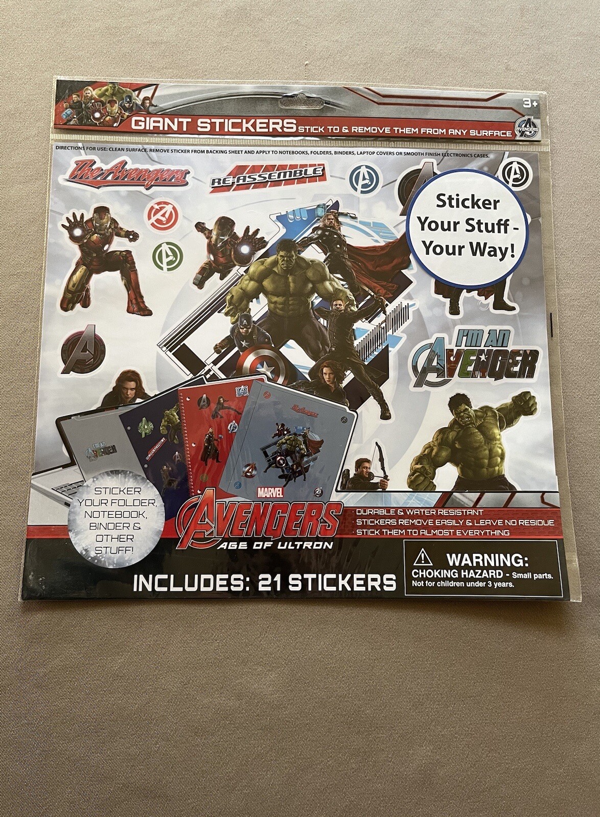 1 Giant Avengers Stickers~Sheet Is 10 1/2” X 11 3/4” & Includes 21 Stickers, New