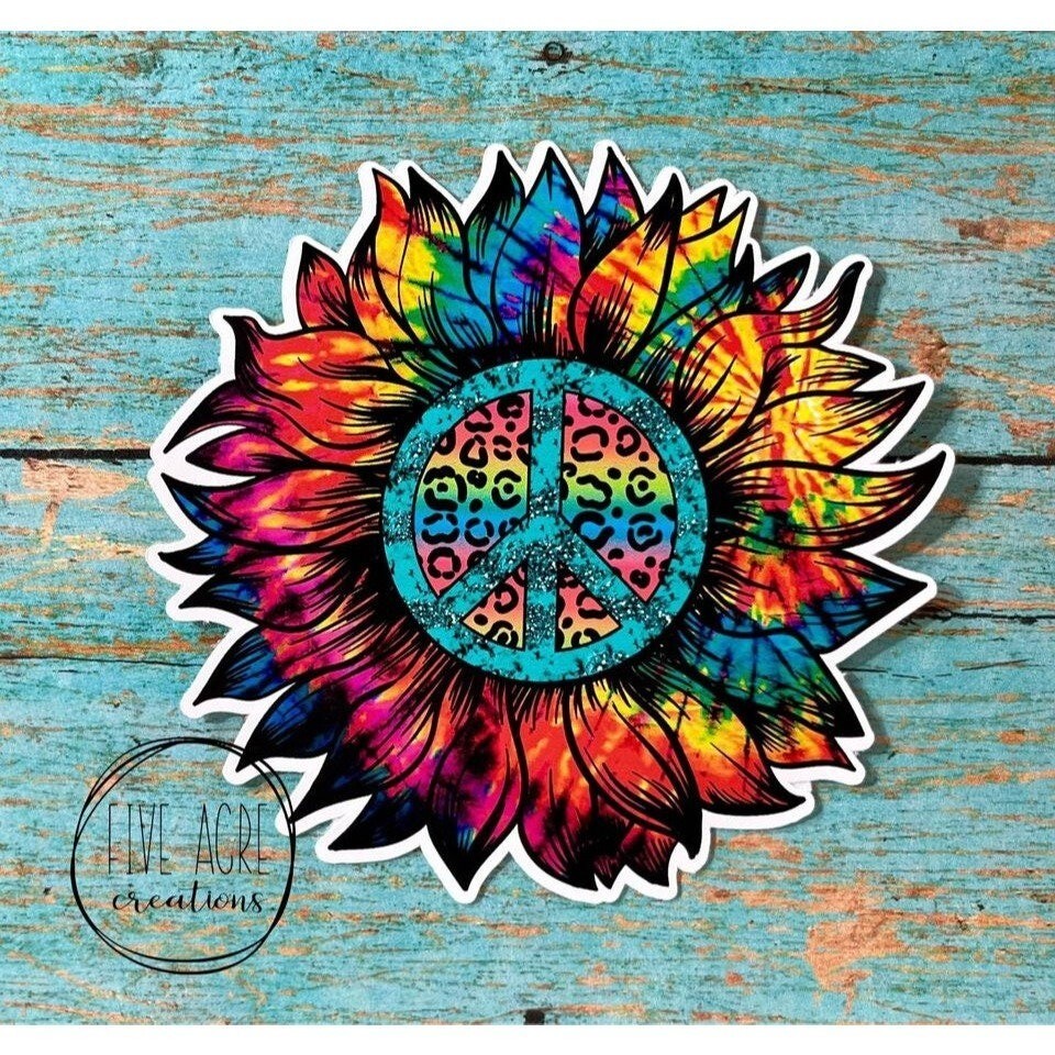 Peace Sign Colorful Sunflower Sticker | Waterproof and Weatherproof | Car Vinyl