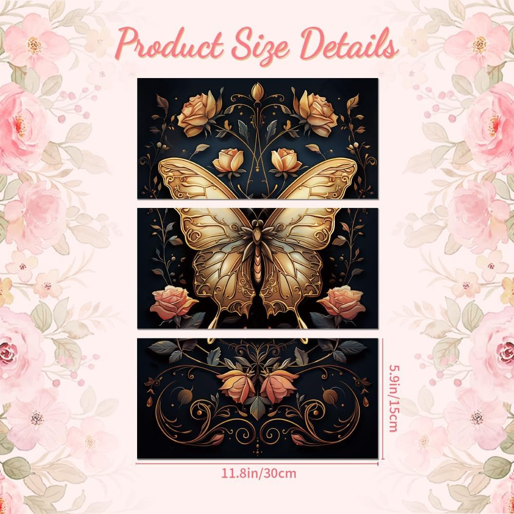 Rub on Transfer Sticker for Furniture Craft Decor 6"X12" Vintage Gold Butterfly