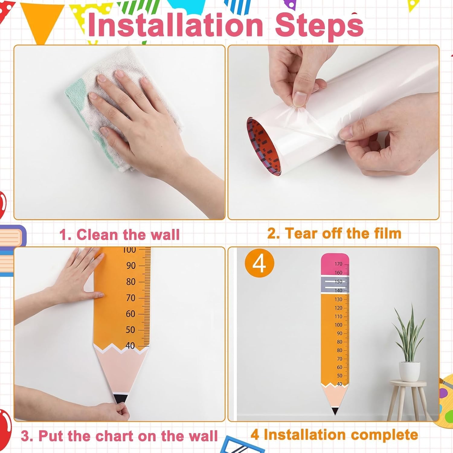Height Growth Chart Wall Sticker Decor 77"x14" Pencil Shaped Height Measurement