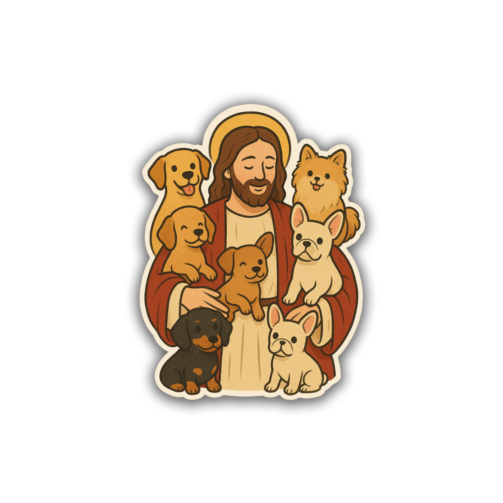 Jesus and the Dogs Sticker 3.5 Inch Vinyl Decal Waterproof Original Art
