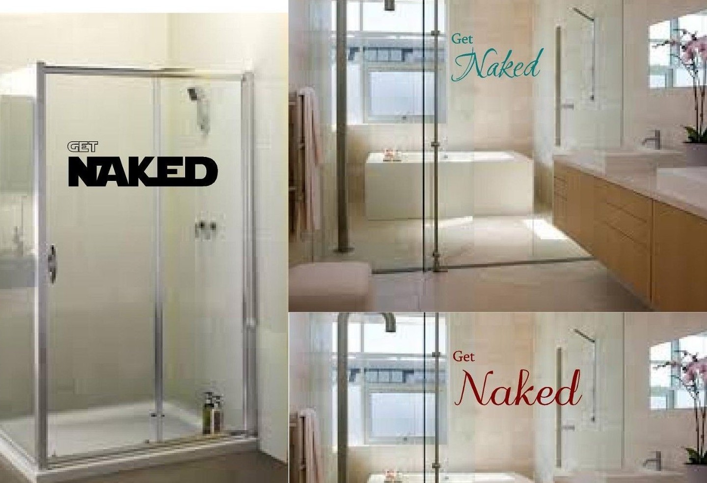 GET NAKED bathroom shower wall vinyl sticker 3 styles multiple colors removable