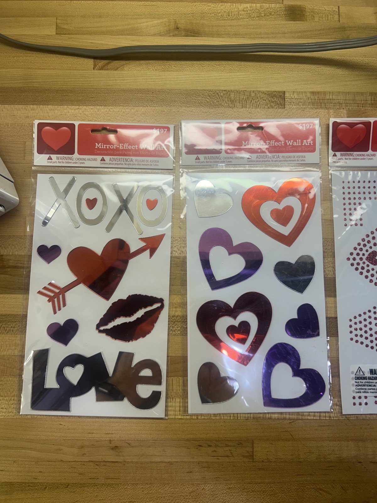 5 Pack-Valentine Hearts Love Mirror Effect Tile Wall Sticker Stick On Art Decals
