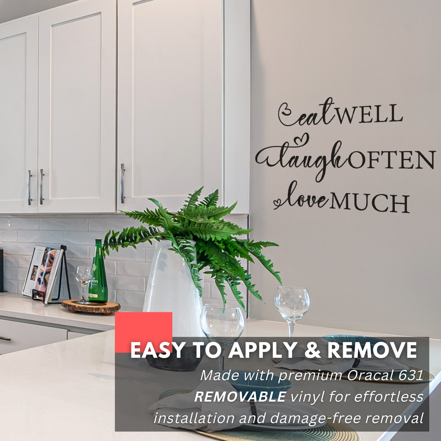 Eat Laugh Love Family Inspirational Wall Decal Sticker Quote Home Kitchen Decor