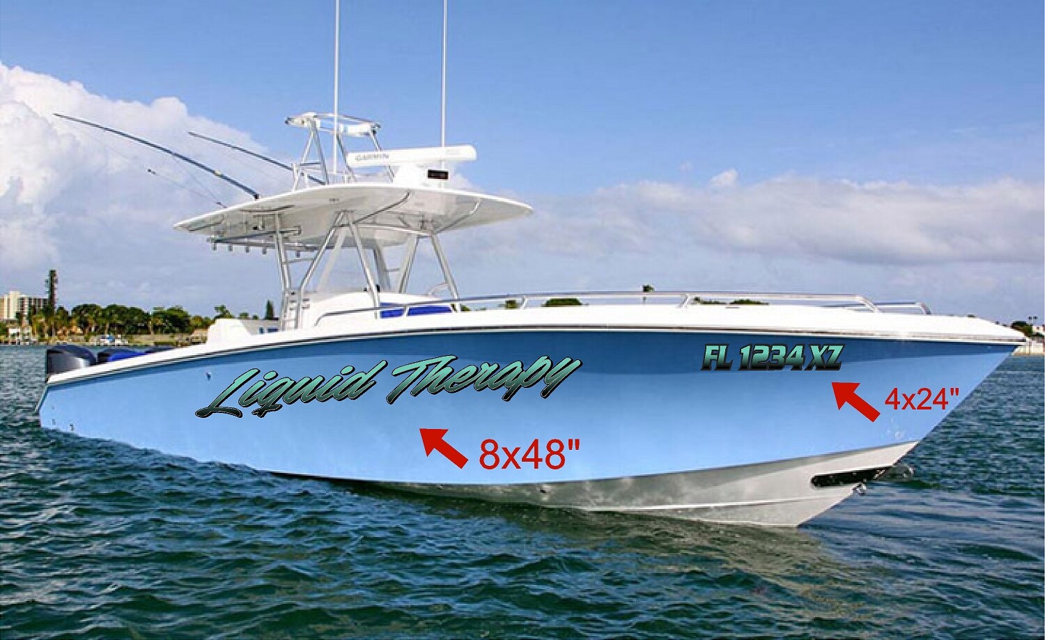 Boat Name Decal 4×24" / Custom Hull Graphic / Premium Marine Vinyl Lettering GRB