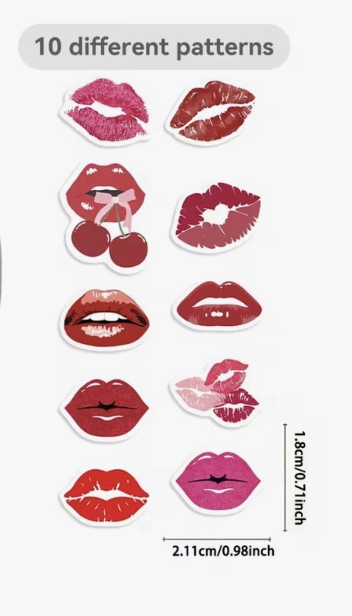 50 PACK – RED PINK LIPS 1” INCH STICKER DECAL SET LOT 50PCS KISS SEXY MOUTH