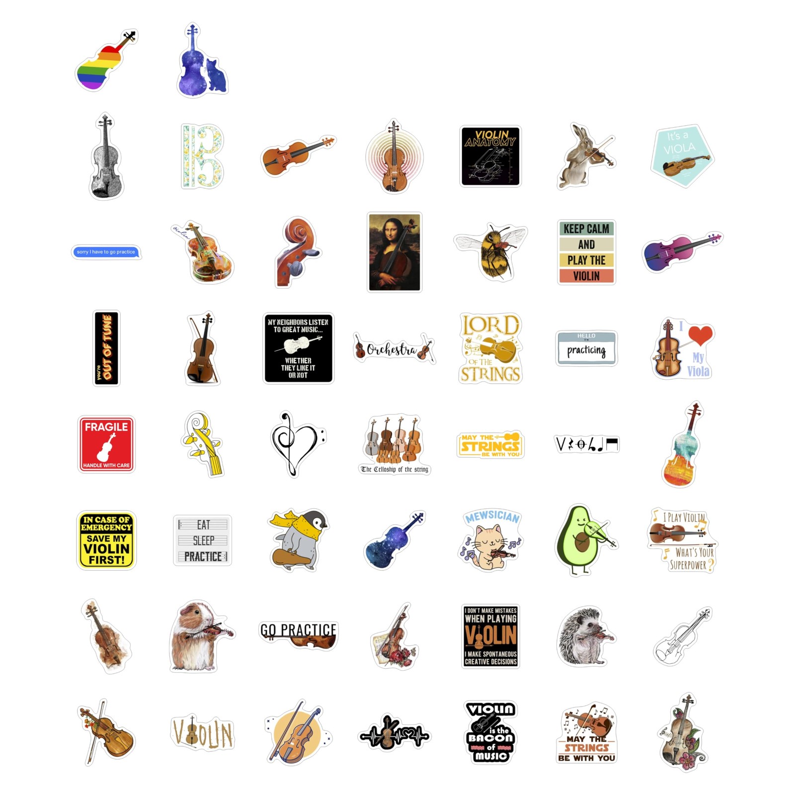 BulbaCraft 100Pcs Violin Stickers for Water Bottle and Laptop