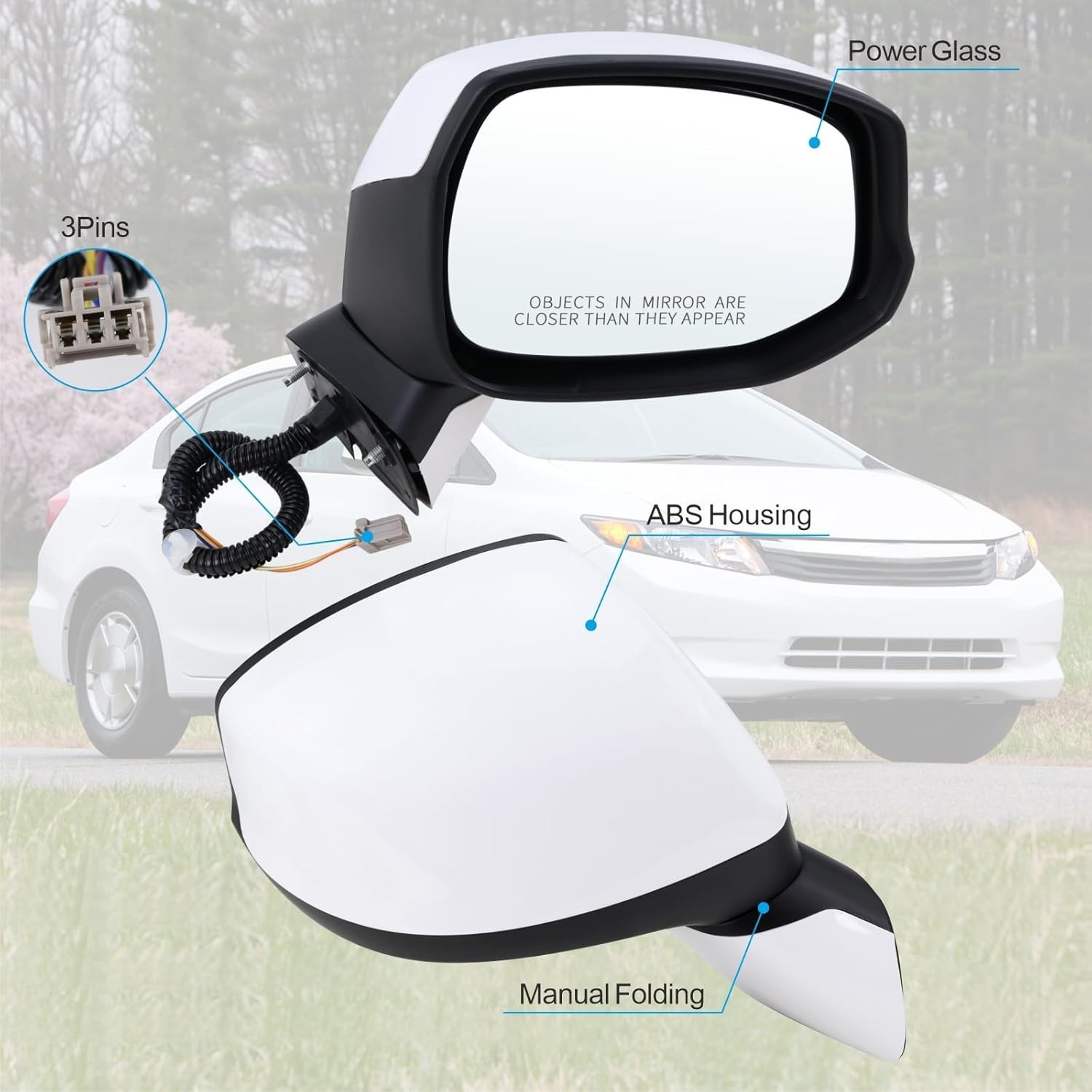 Right Passenger Side Mirror Compatible with 2012 2013 2014 2015 Honda CIVIC with