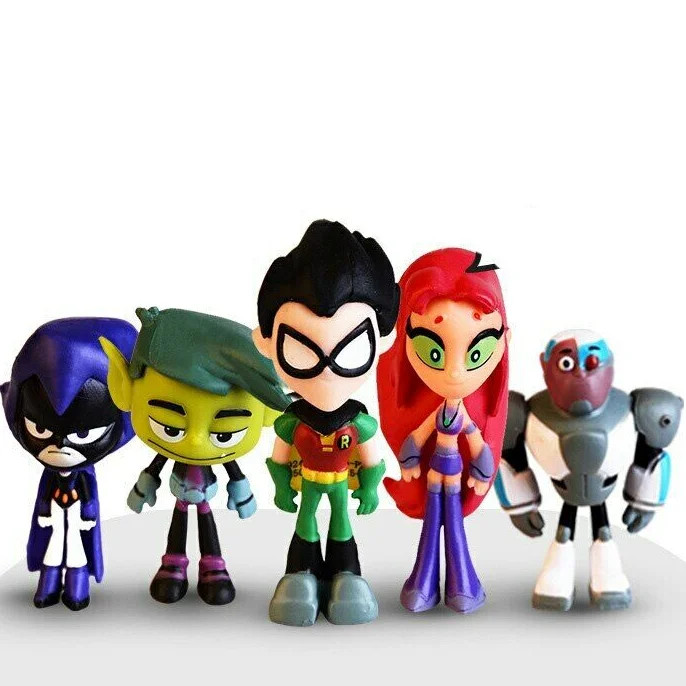 Teen Titans Go Robin Gift Cyborg Beast Boy Kids Toy 5 PCS Action Figure Gift