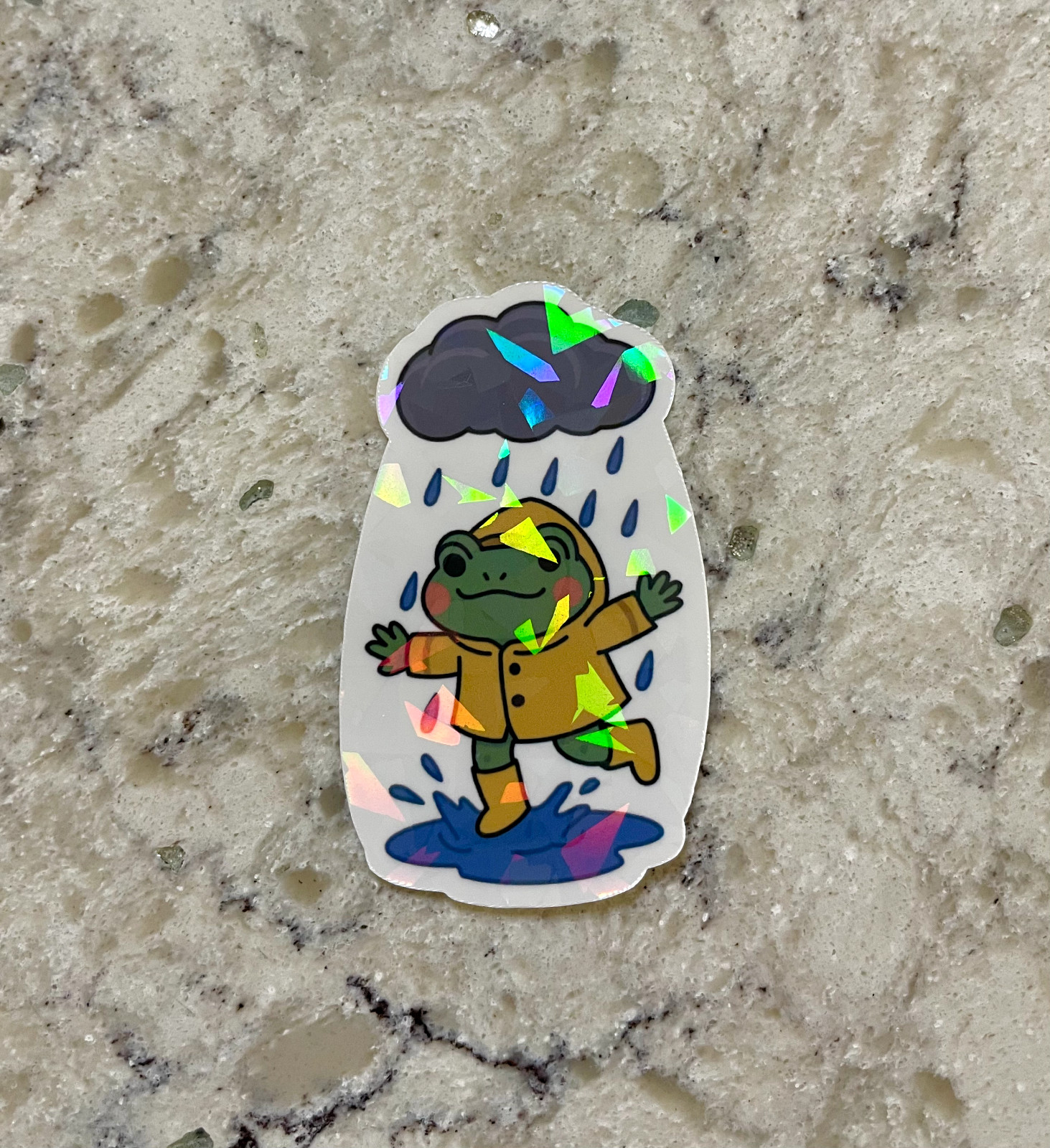 Frog In The Rain Sticker l Gloss or Holographic Laminate l Waterproof Decal