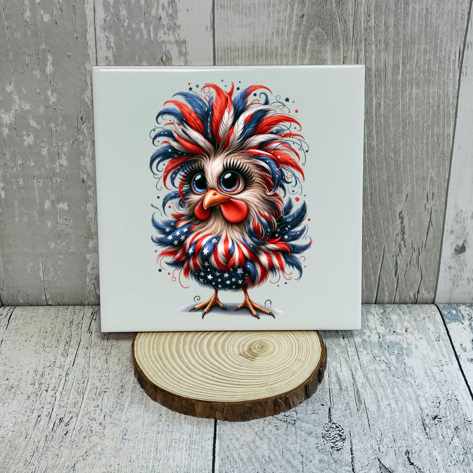 Red, White and Blue Chicken UV DTF Transparent Sticker / Decal