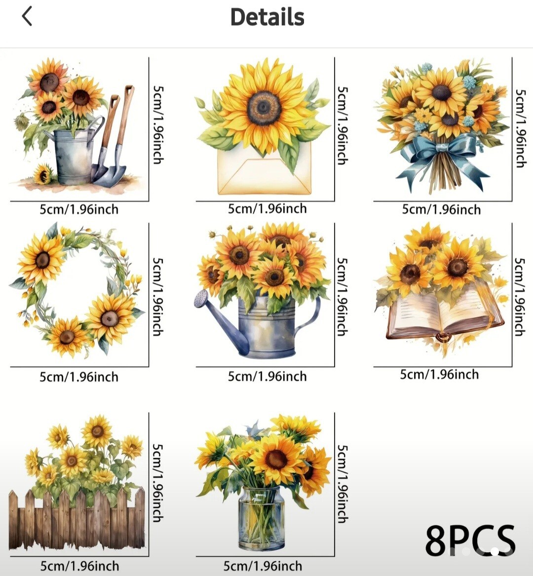 UV DTF Sunflower Sunflowers Transfer Sticker Set 8 Decals Appx 2 x 2 Inches
