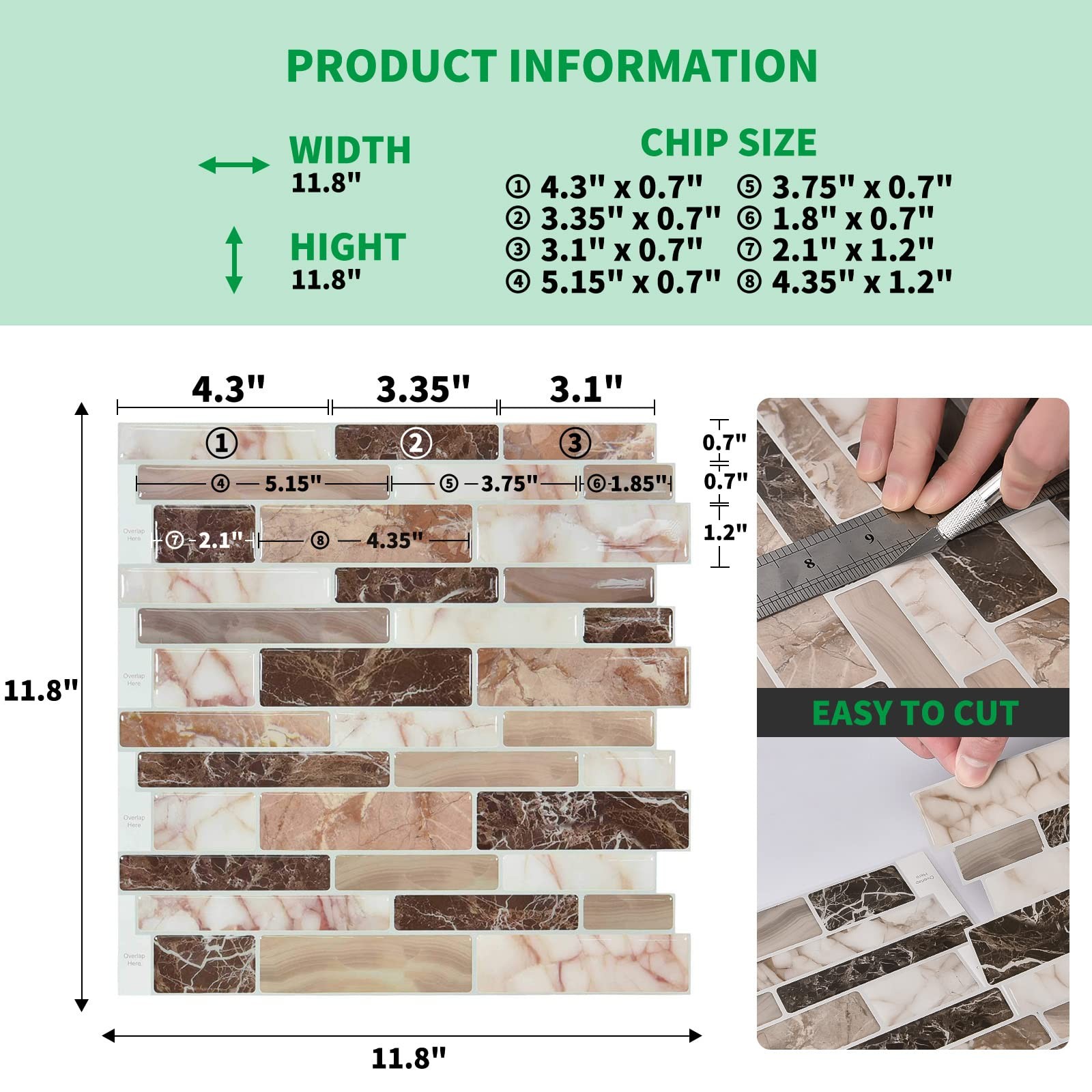 LONGKING 10-Sheet Peel and Stick Tile 12inches x 12inches, Light Brown