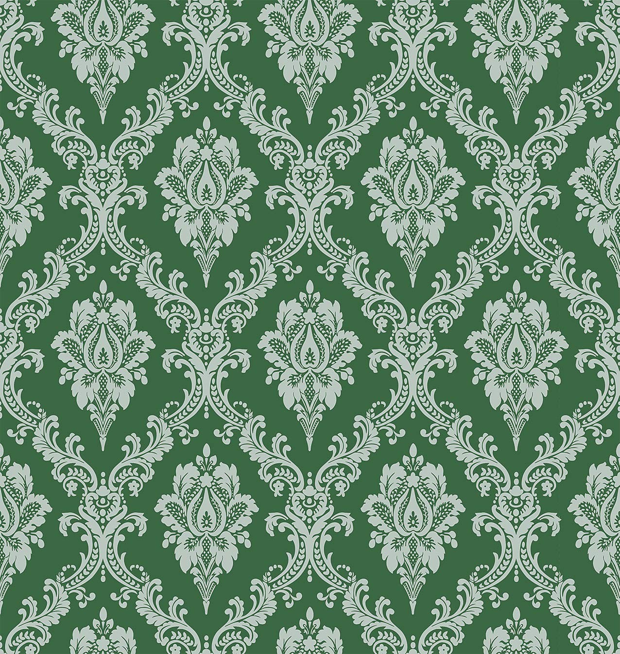 J1280-10M Damask Peel and Stick Wallpaper 17.7inx 32.8ft Lake Green/Silver Re…