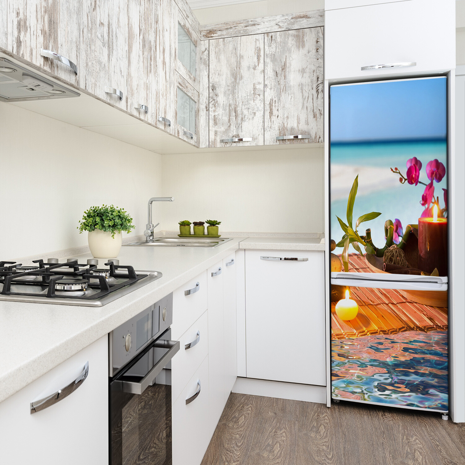 3D Art Refrigerator Kitchen Removable Sticker Magnet Flowers Orchid and bamboo