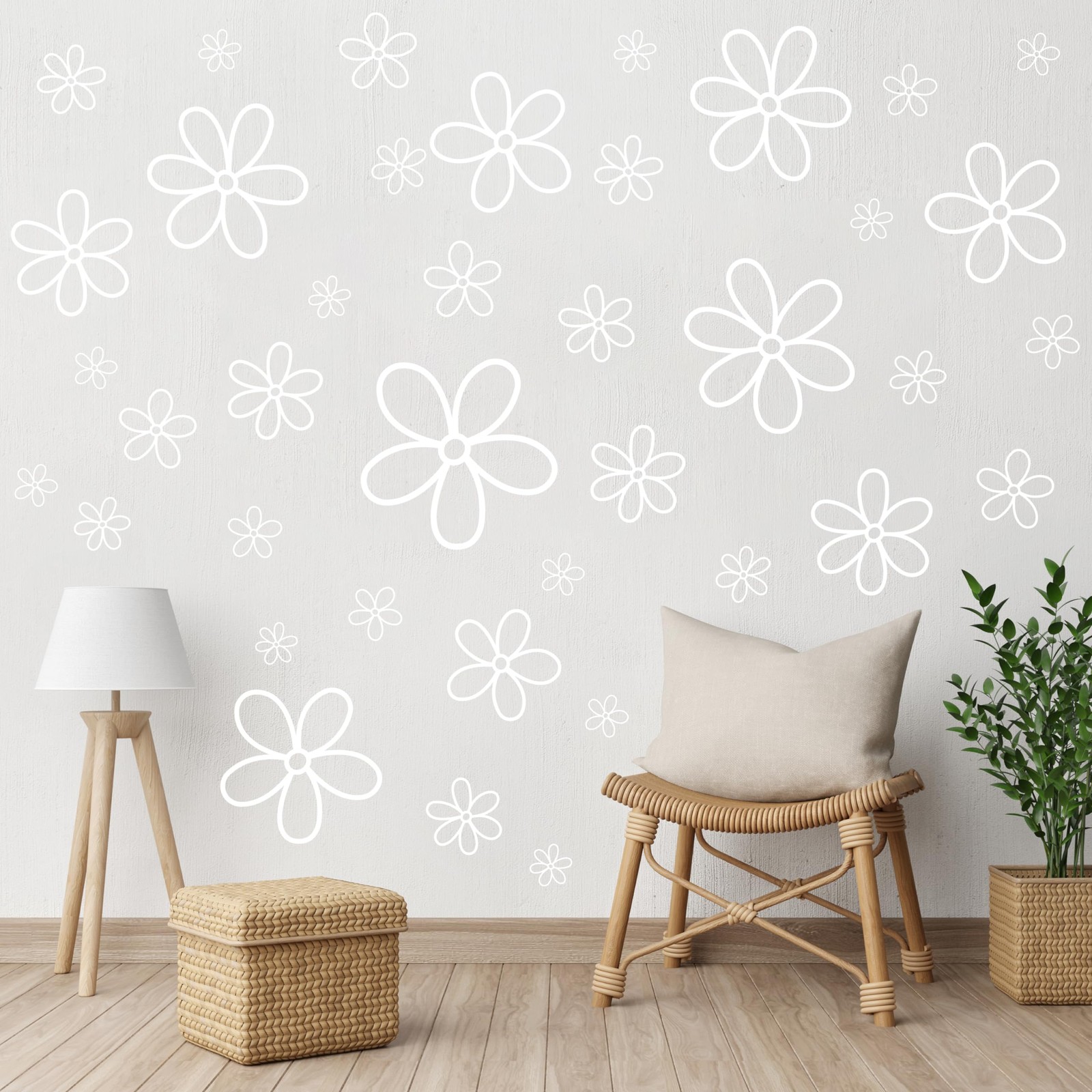 White Flower Wall Stickers- 44 Pcs Cute Decals Room Decor for Girls