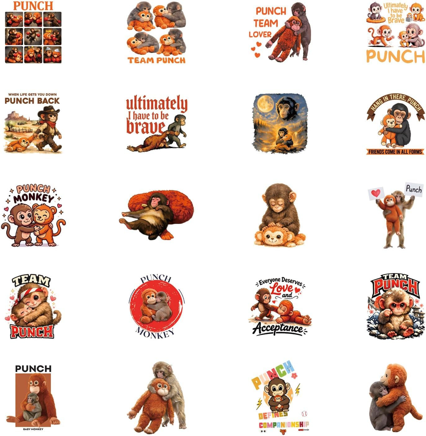 120 Pcs Monkey Punch Stickers Cute Cartoon Waterproof Vinyl Decals