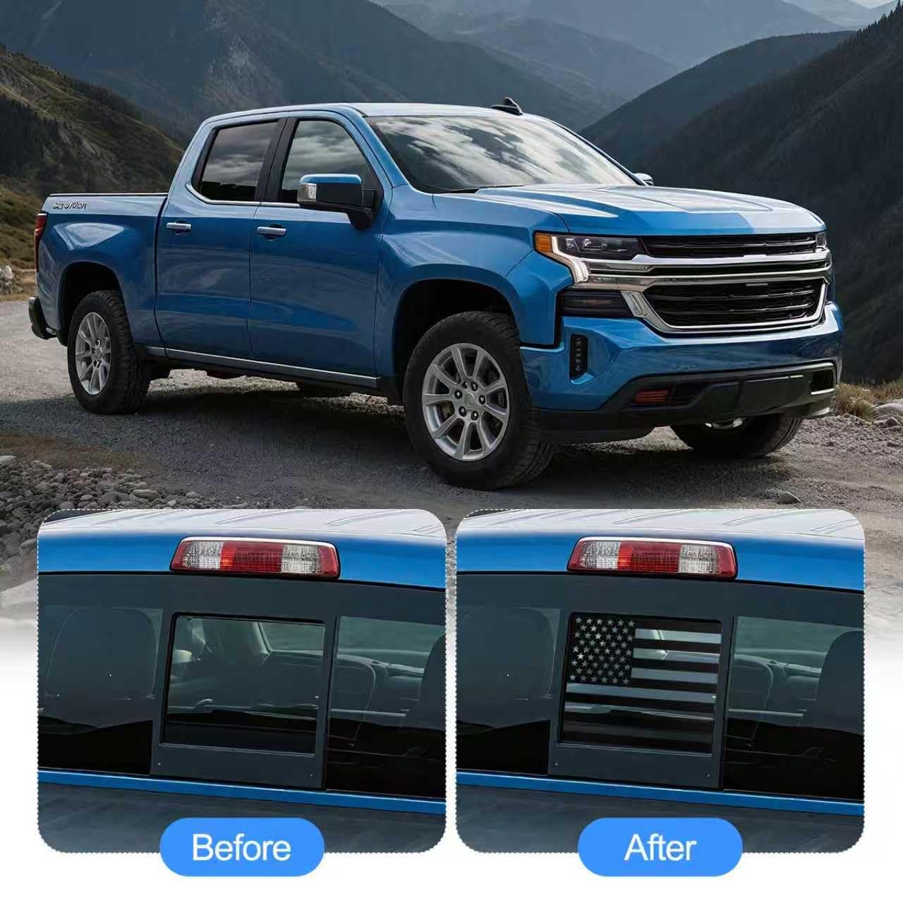 Rear Middle Window Decals Compatible with Chevy Silverado/GMC Matte Black