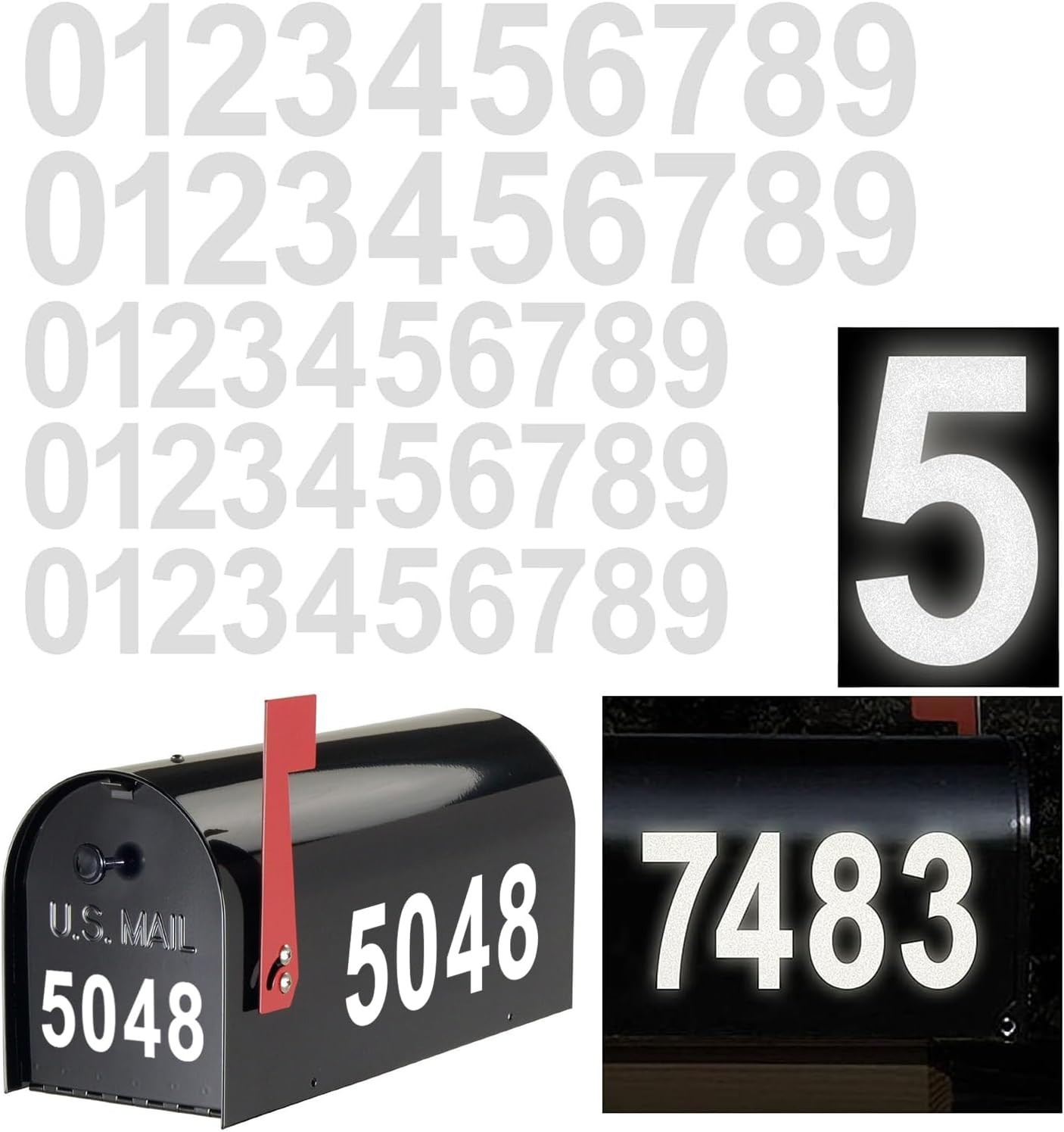 Reflective Vinyl Mailbox Number Decals – 50 Waterproof Self-Adhesive Numbers