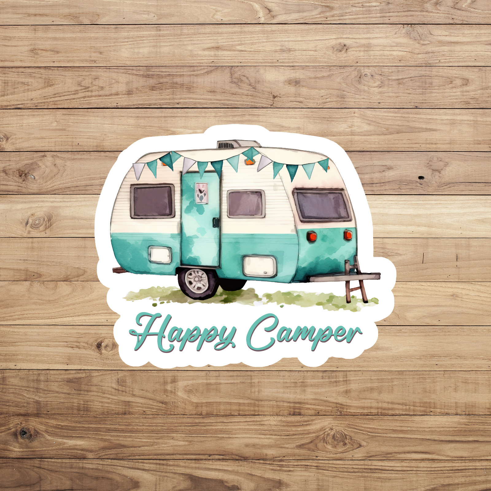 Happy camper sticker vinyl decal camping mountains outdoor nature hiking novelty