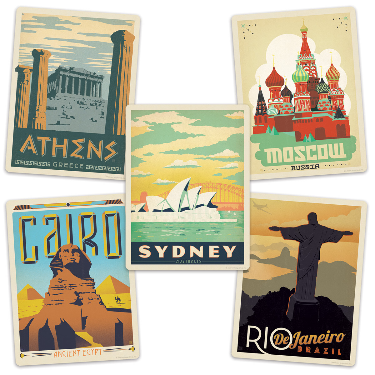 Foreign Cities World Travel Vinyl Sticker Set Vintage Style Laptop Bumper