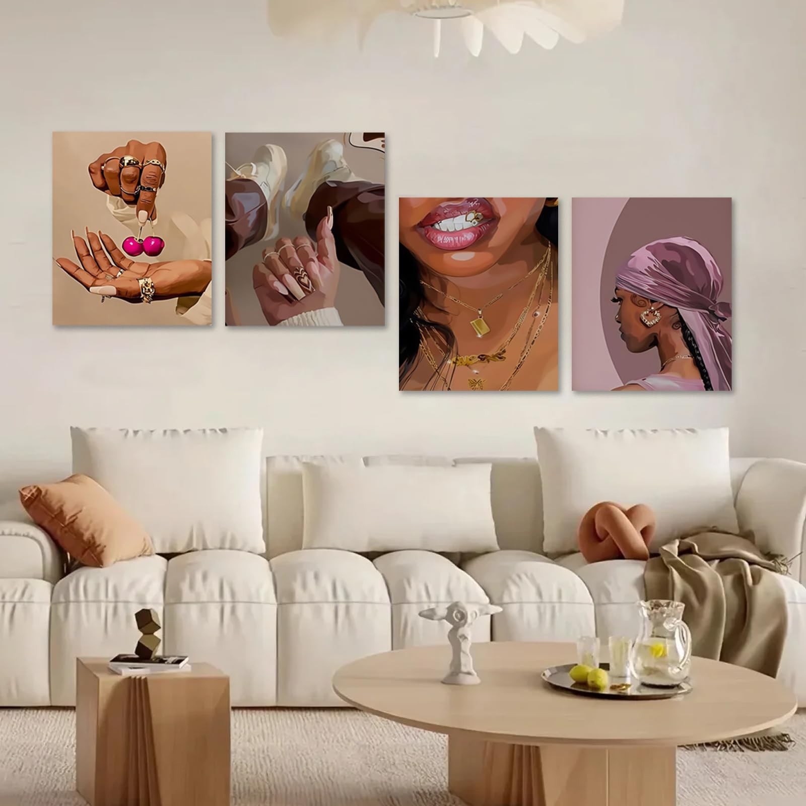 4 PCS Fashion Black Woman Aesthetic Poster Set Empowering Trendy Wall Art Abs…